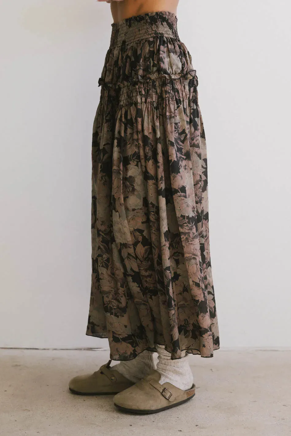 Heather Floral Maxi Skirt in Black