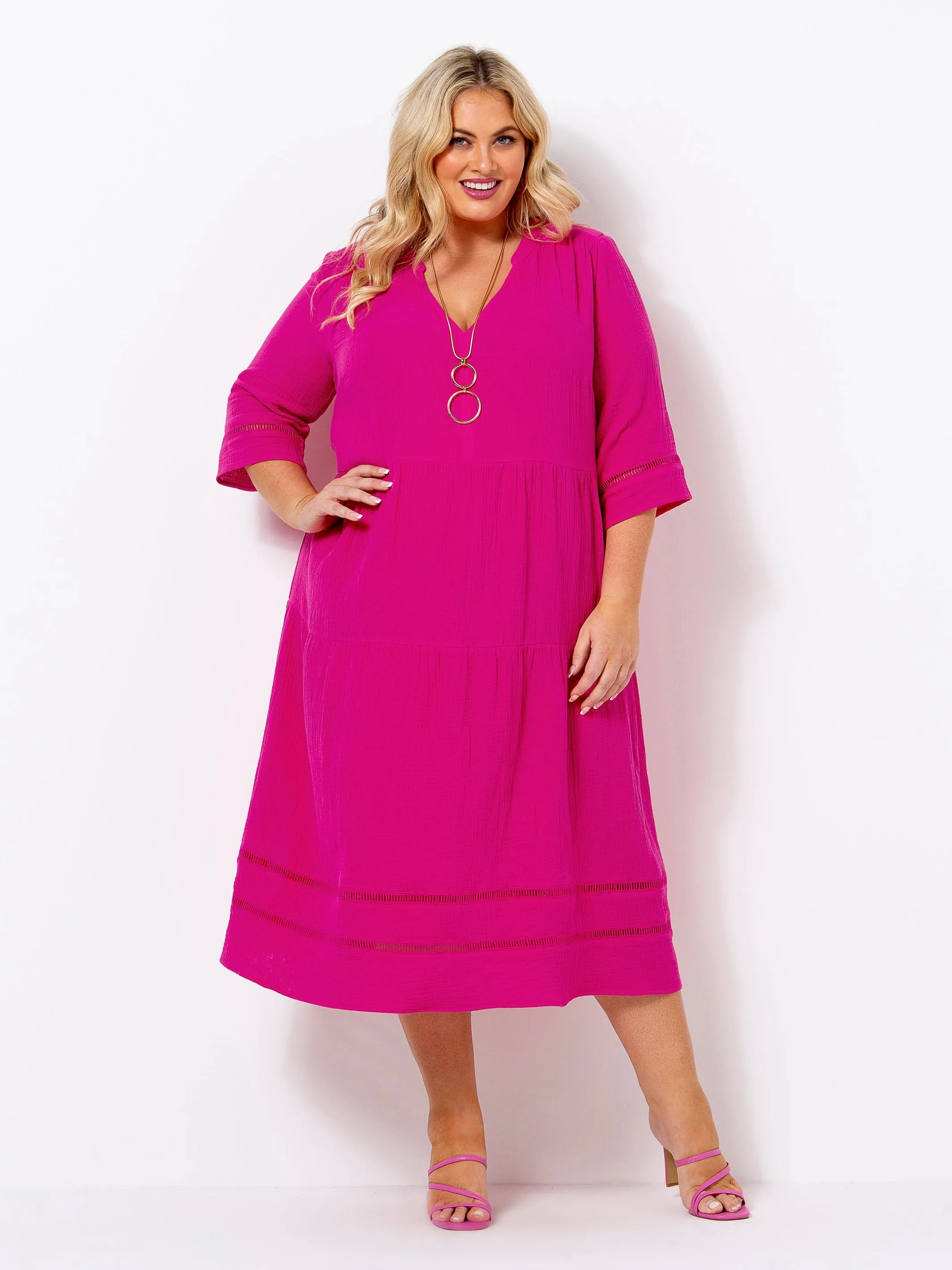 Hot Pink Crinkle Cotton Dress