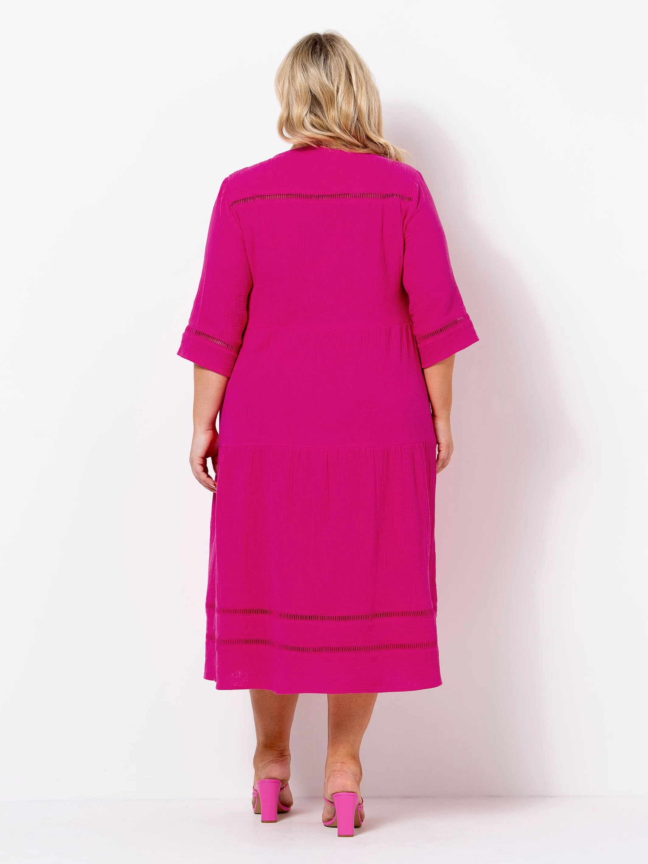 Hot Pink Crinkle Cotton Dress