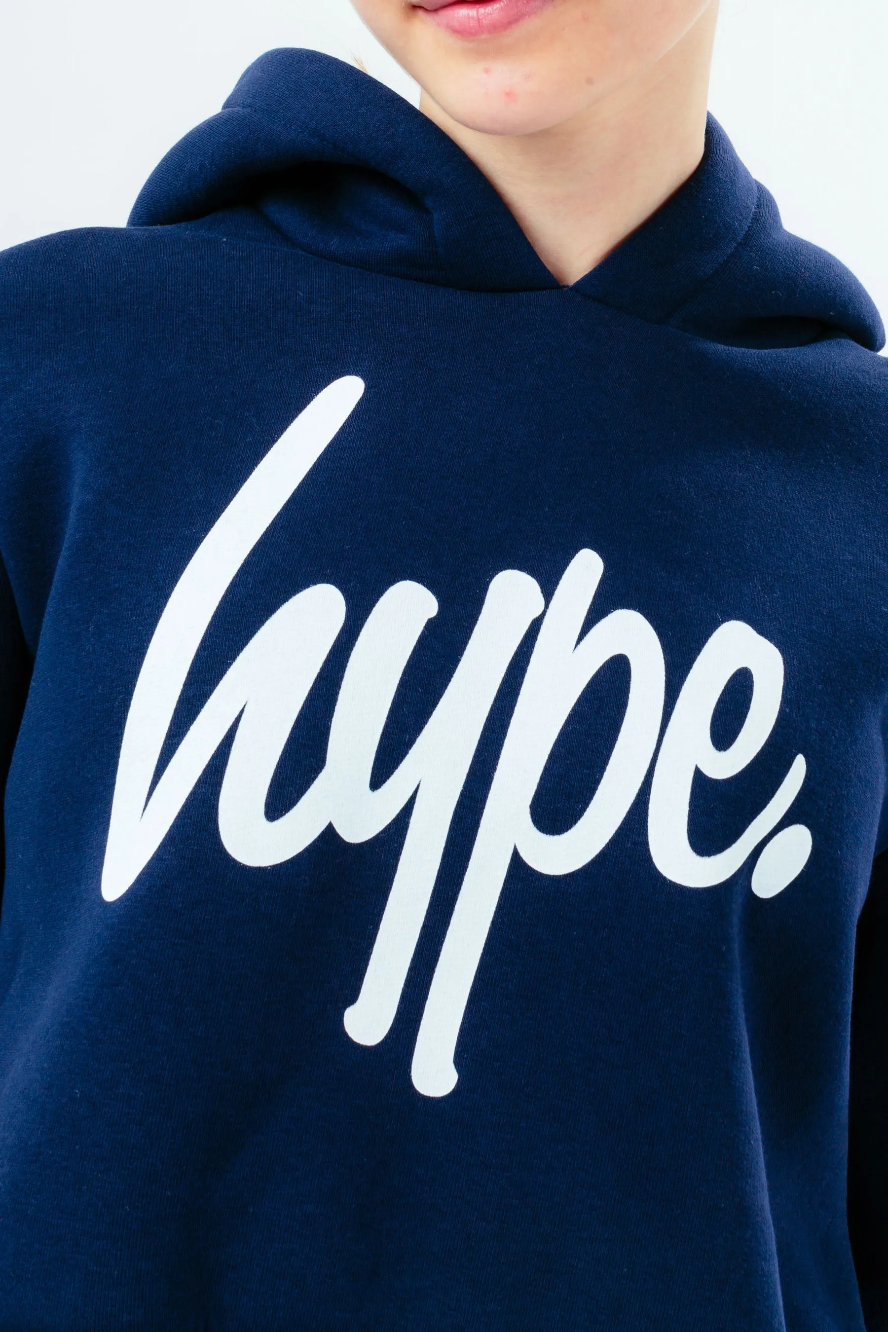 Hype Girls Navy Script Crop Hoodie