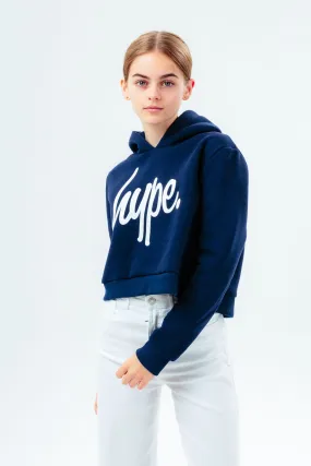 Hype Girls Navy Script Crop Hoodie