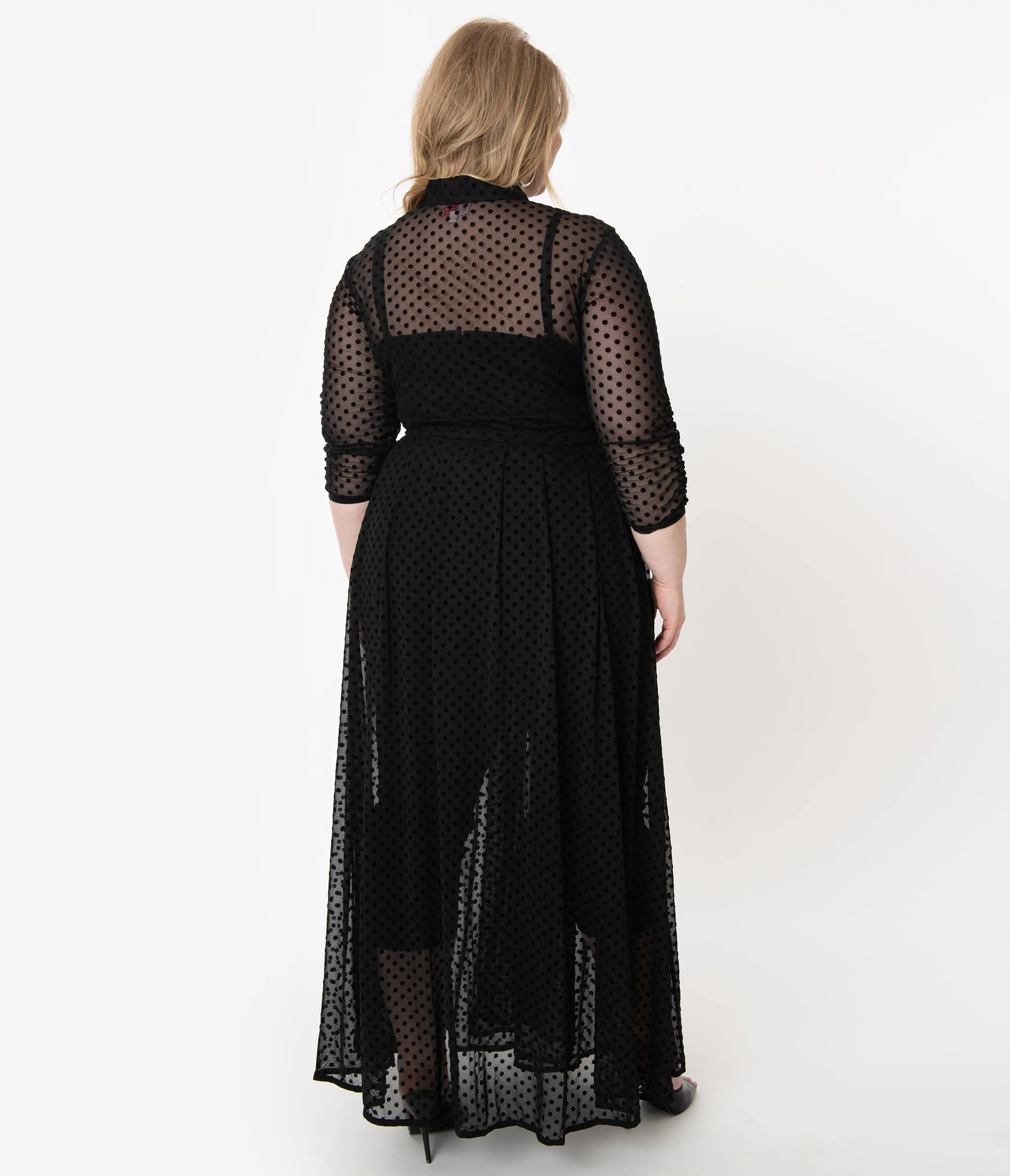 I Love Lucy x Unique Vintage Plus Size Black Swiss Dot Starlet Duster