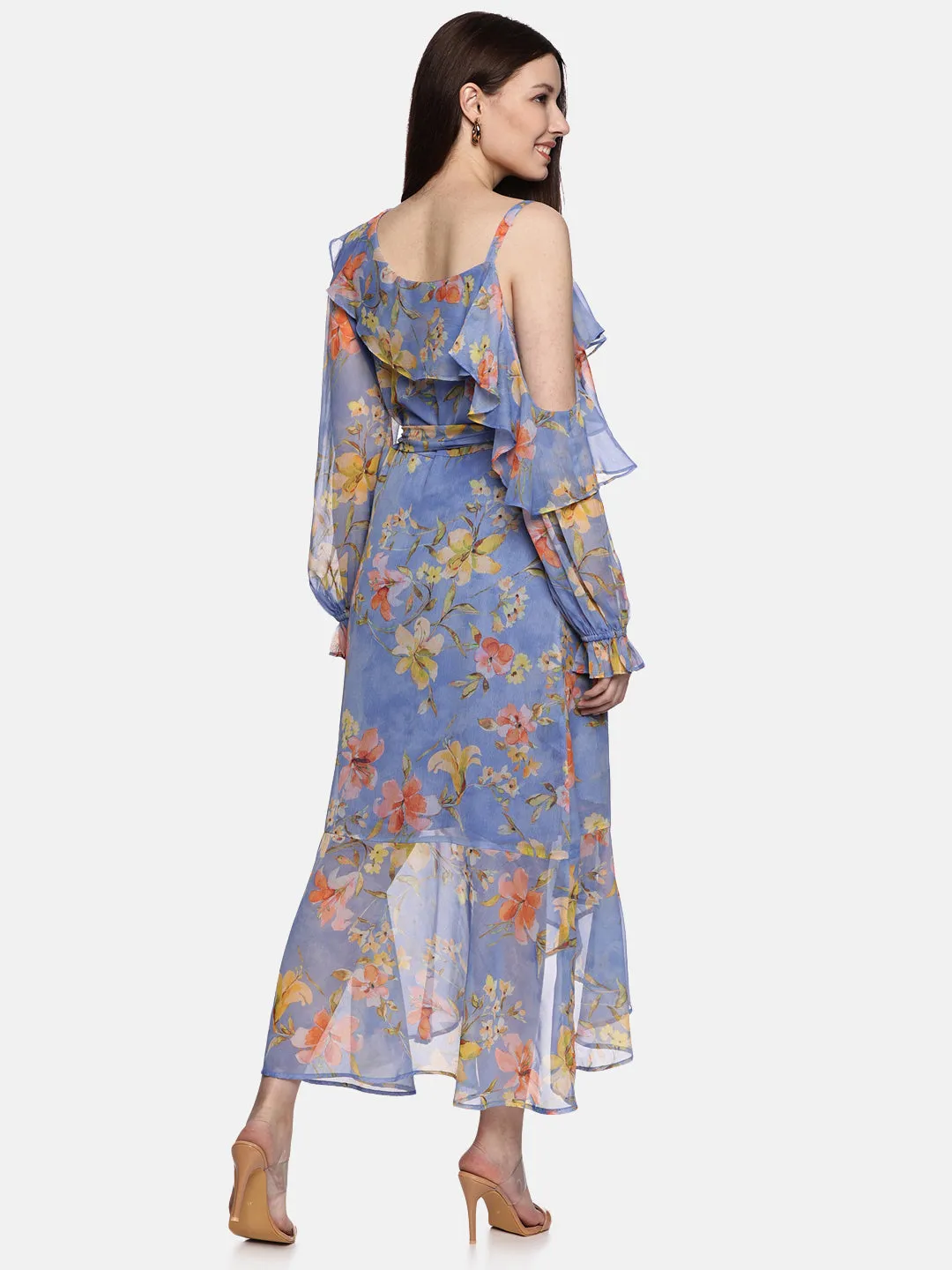 IS.U Floral Blue Ruffle Wrap Dress