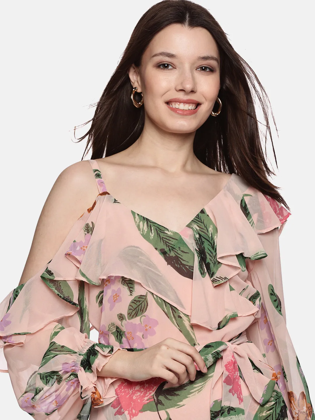 IS.U Floral Multicolor Ruffled Wrap Dress