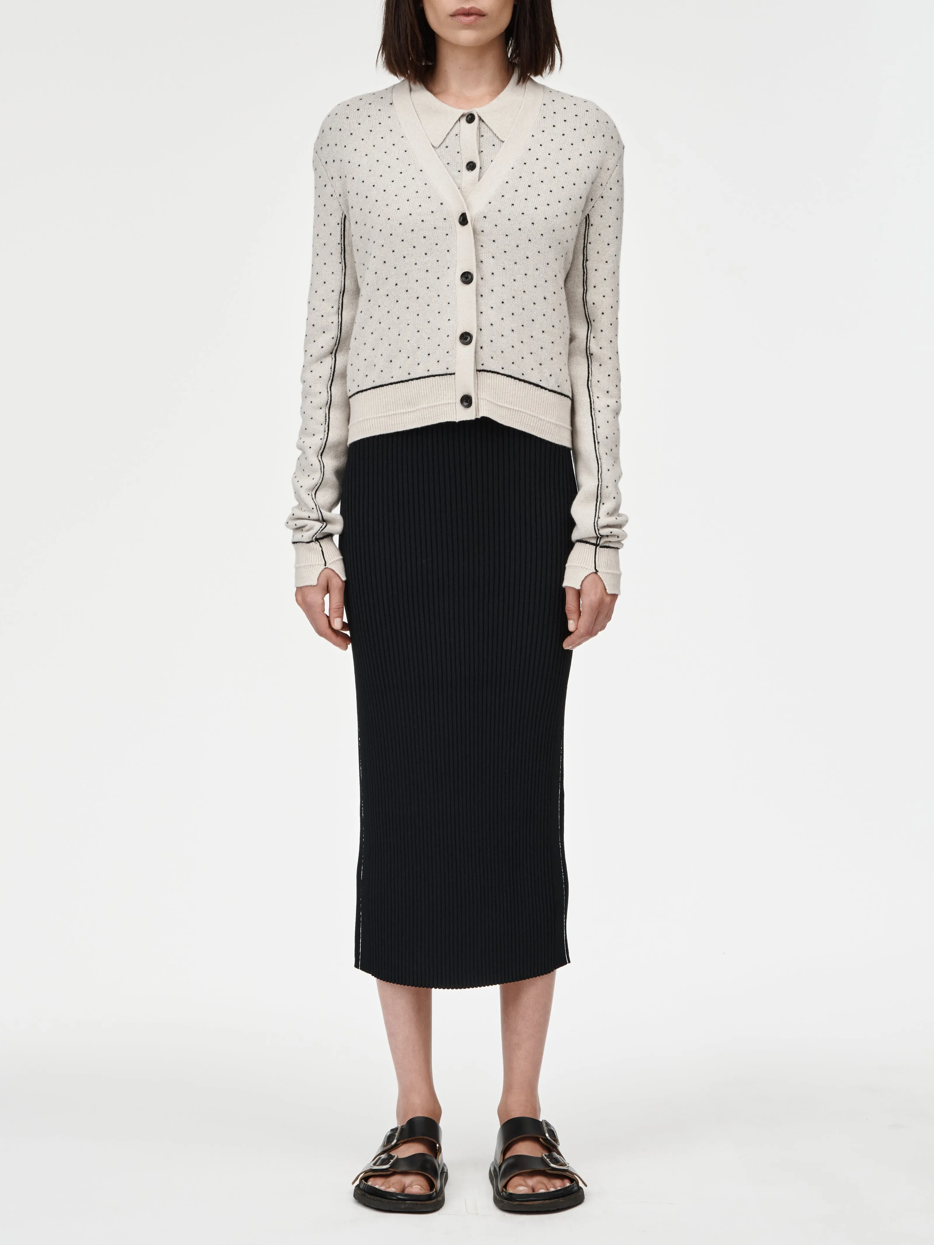 Jacquard Reversible Cardigan in Crema With Black Dot