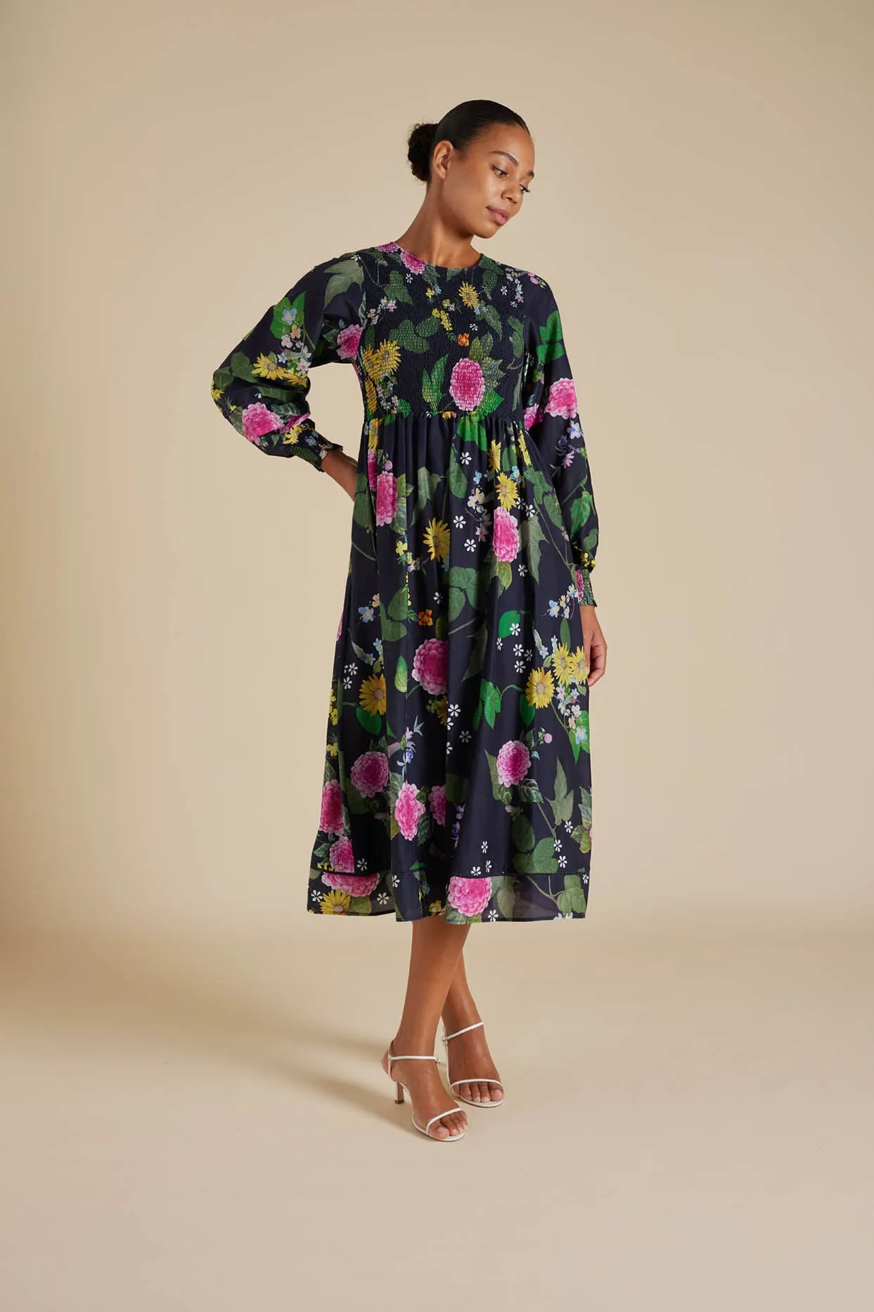 Jade Cotton Silk Dress in Navy Aria