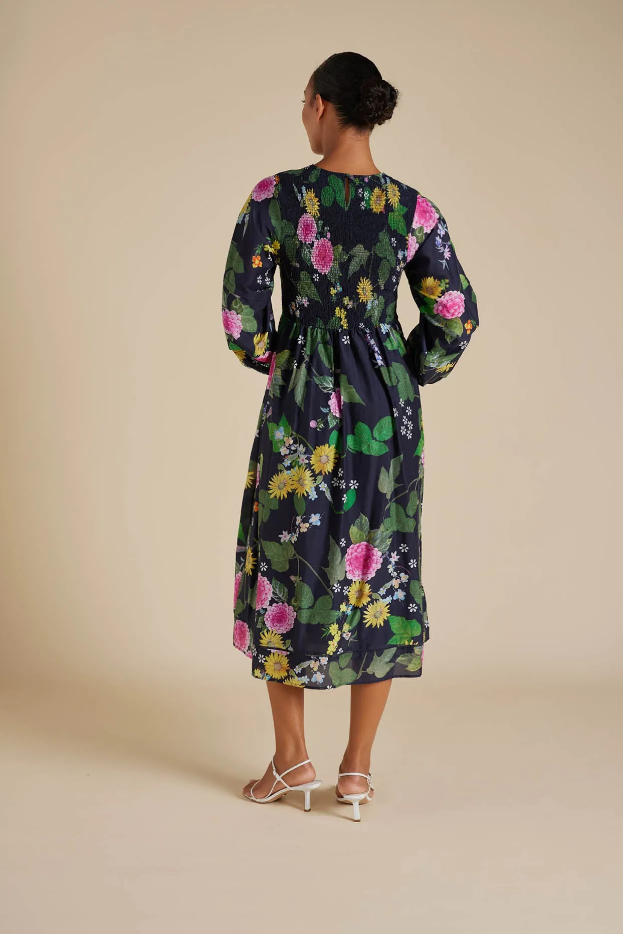 Jade Cotton Silk Dress in Navy Aria