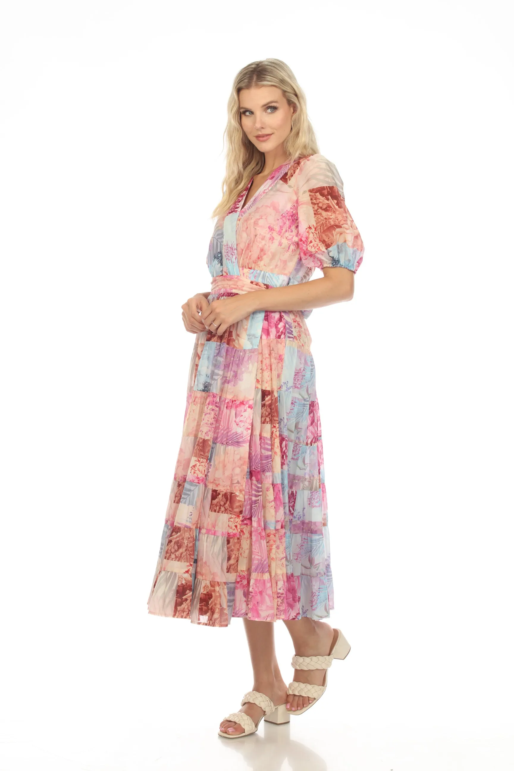 Johnny Was Jade Annalise Floral Patchwork Midi Dress Boho Chic L35623