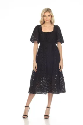 Johnny Was Jade Black Misty Eyelet Short Sleeve Midi Dress Boho Chic L37822