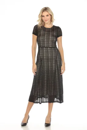 Johnny Was Jade Black Plaid Solia Paneled Mesh Midi Dress Boho Chic L32924