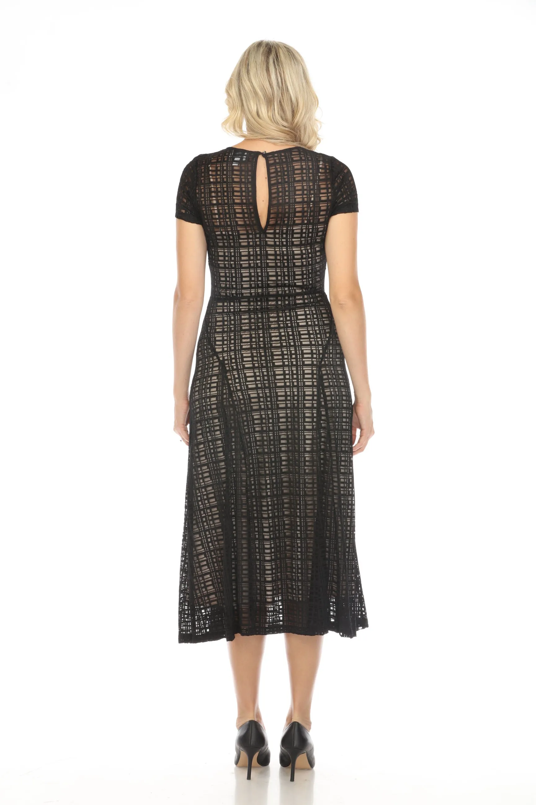 Johnny Was Jade Black Plaid Solia Paneled Mesh Midi Dress Boho Chic L32924