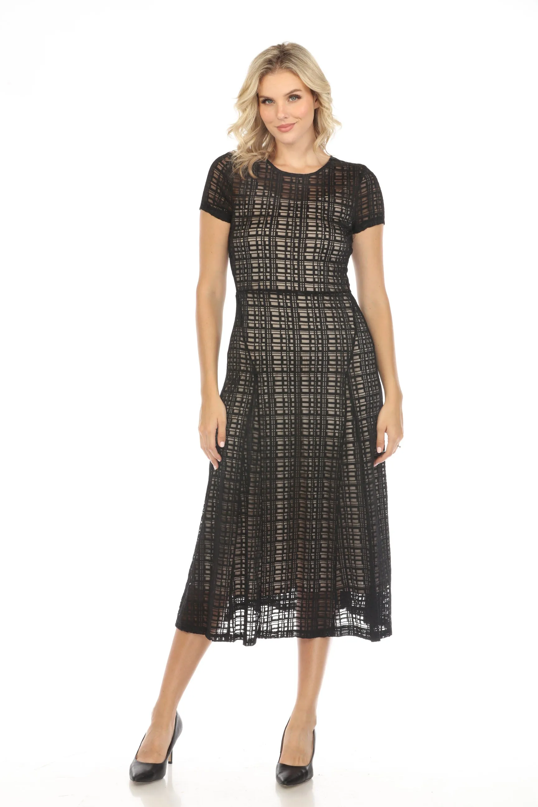 Johnny Was Jade Black Plaid Solia Paneled Mesh Midi Dress Boho Chic L32924