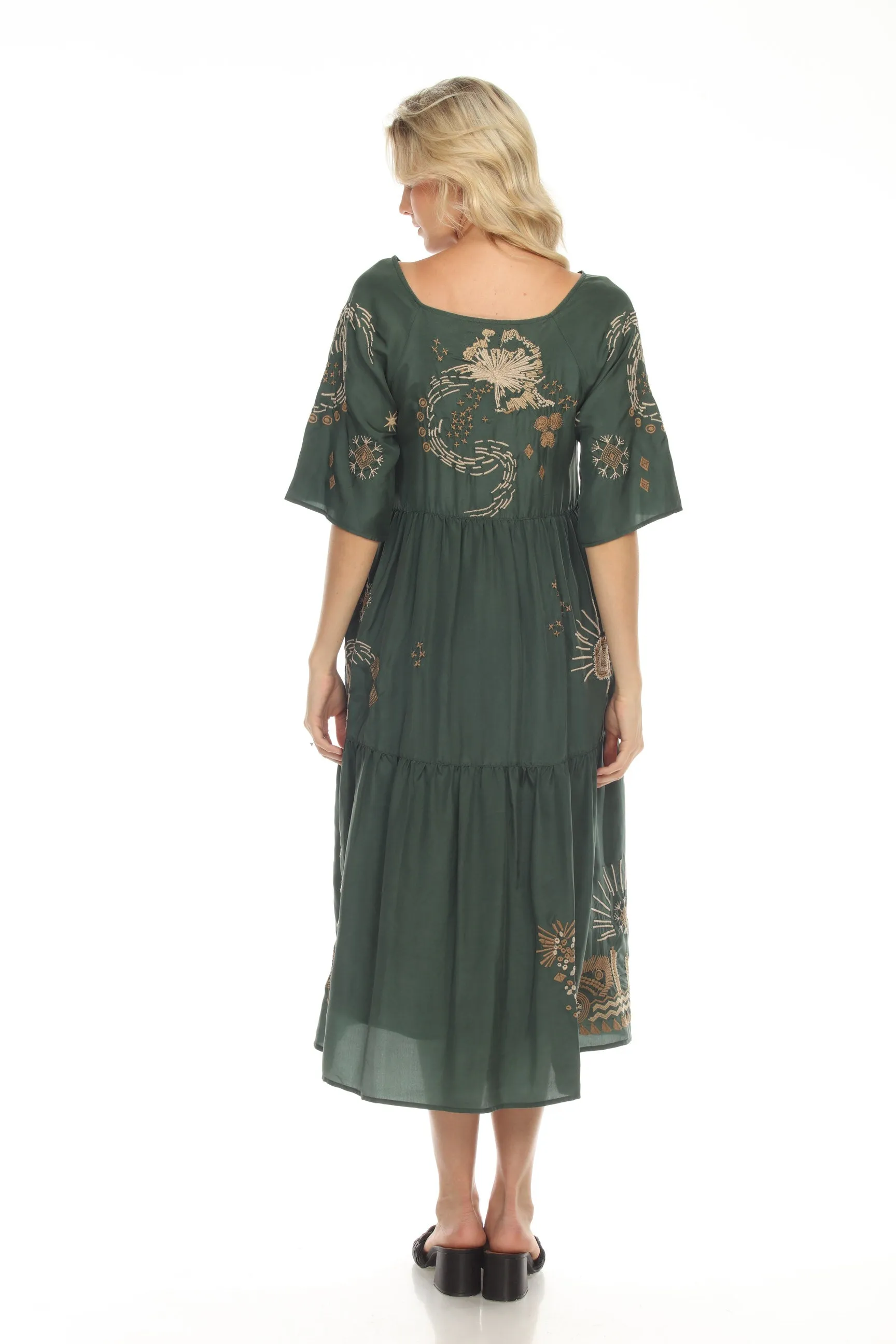 Johnny Was Workshop Antonia Raglan Tiered Midi Dress Boho Chic W34022