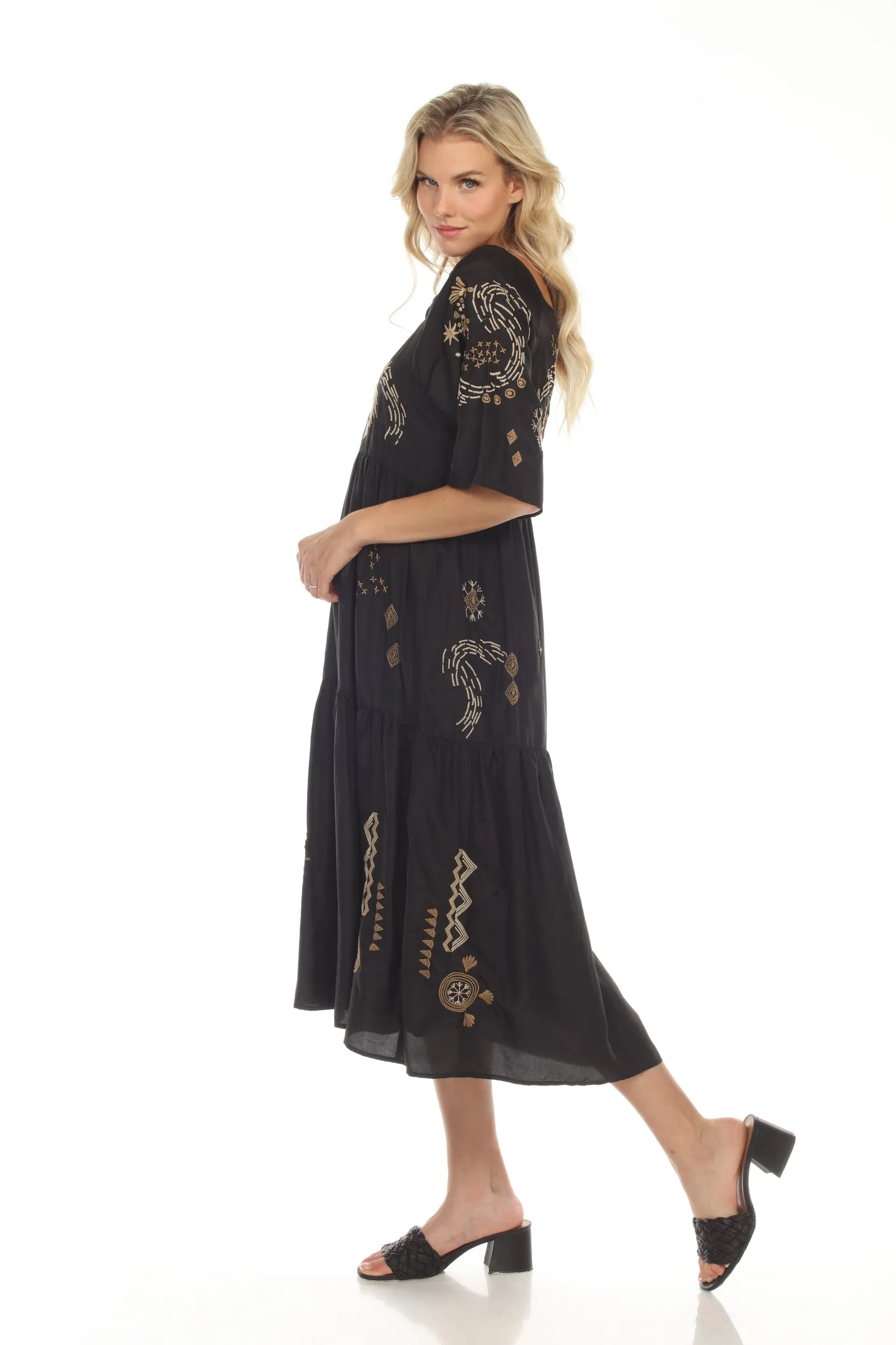 Johnny Was Workshop Antonia Raglan Tiered Midi Dress Boho Chic W34022