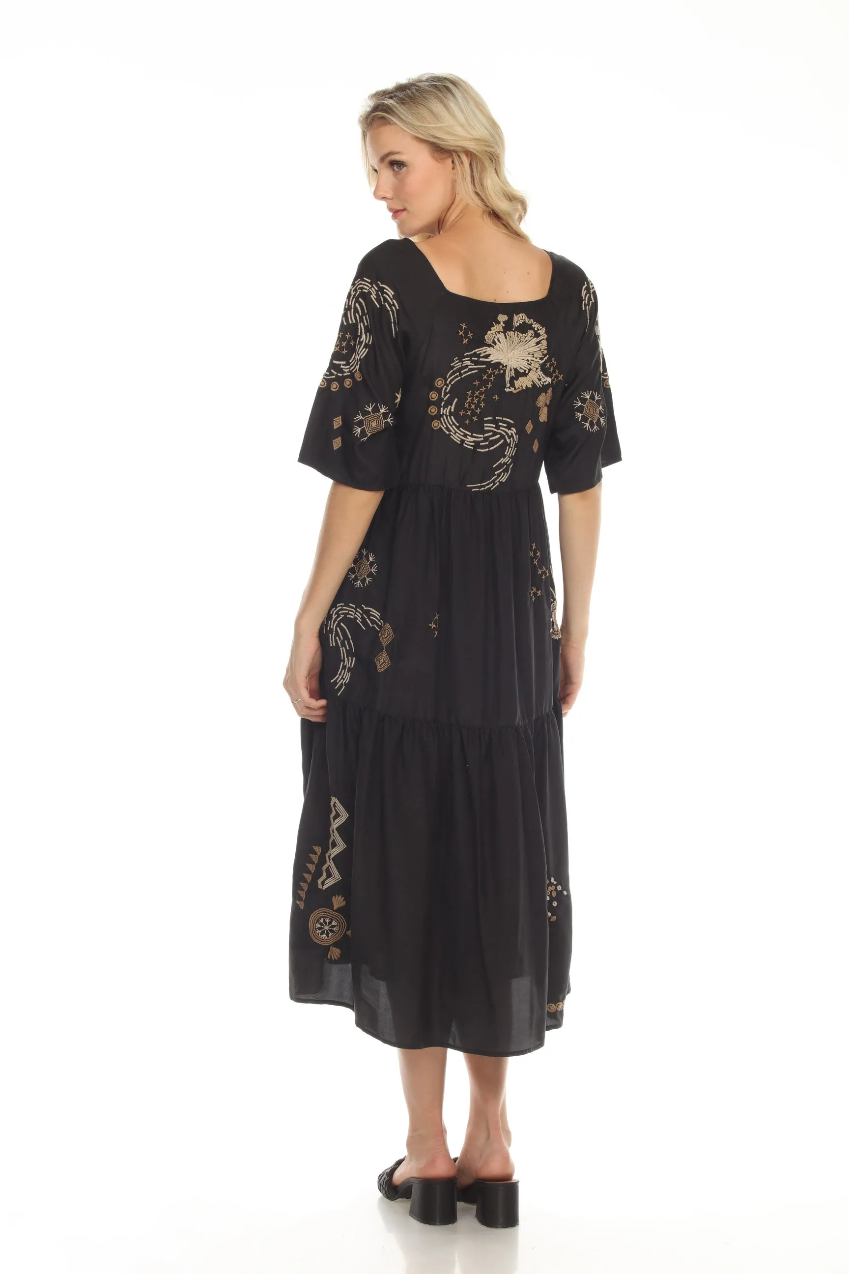 Johnny Was Workshop Antonia Raglan Tiered Midi Dress Boho Chic W34022