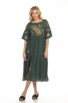 Johnny Was Workshop Antonia Raglan Tiered Midi Dress Boho Chic W34022