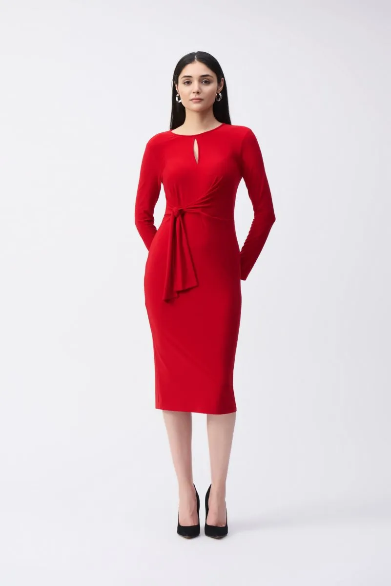 Joseph Ribkoff Waist Tie Keyhole Neck Midi Sheath Dress 243032