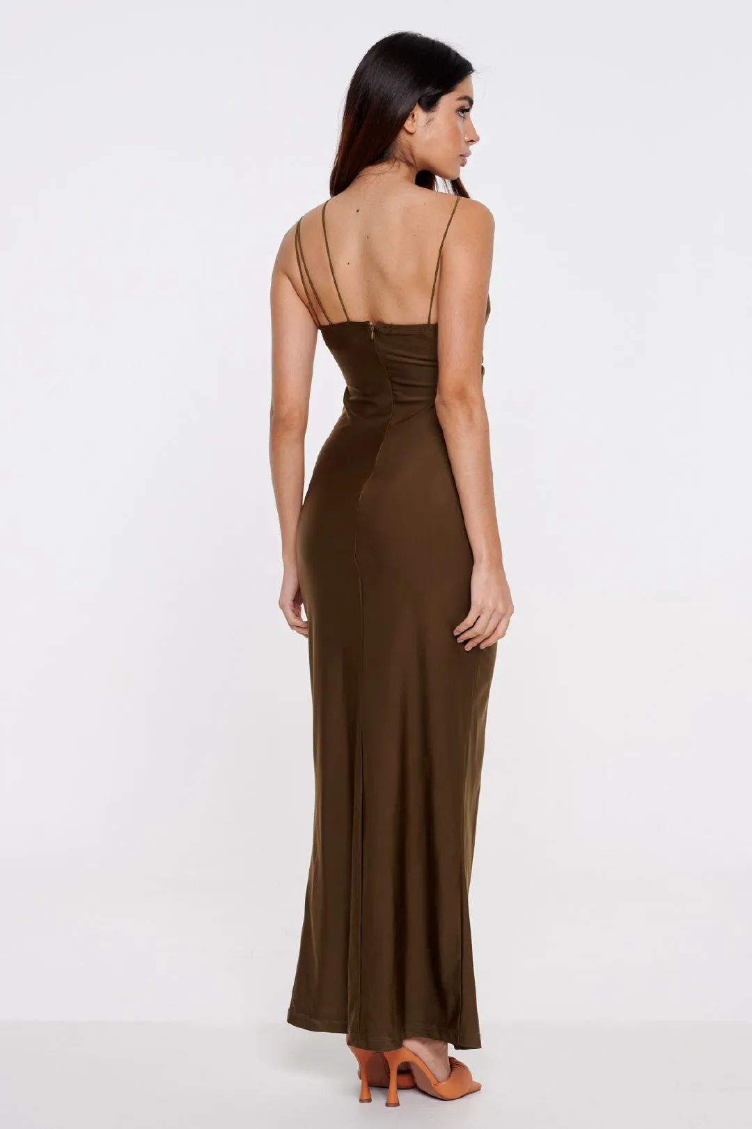 Khaki Strappy Detail Split Maxi Dress