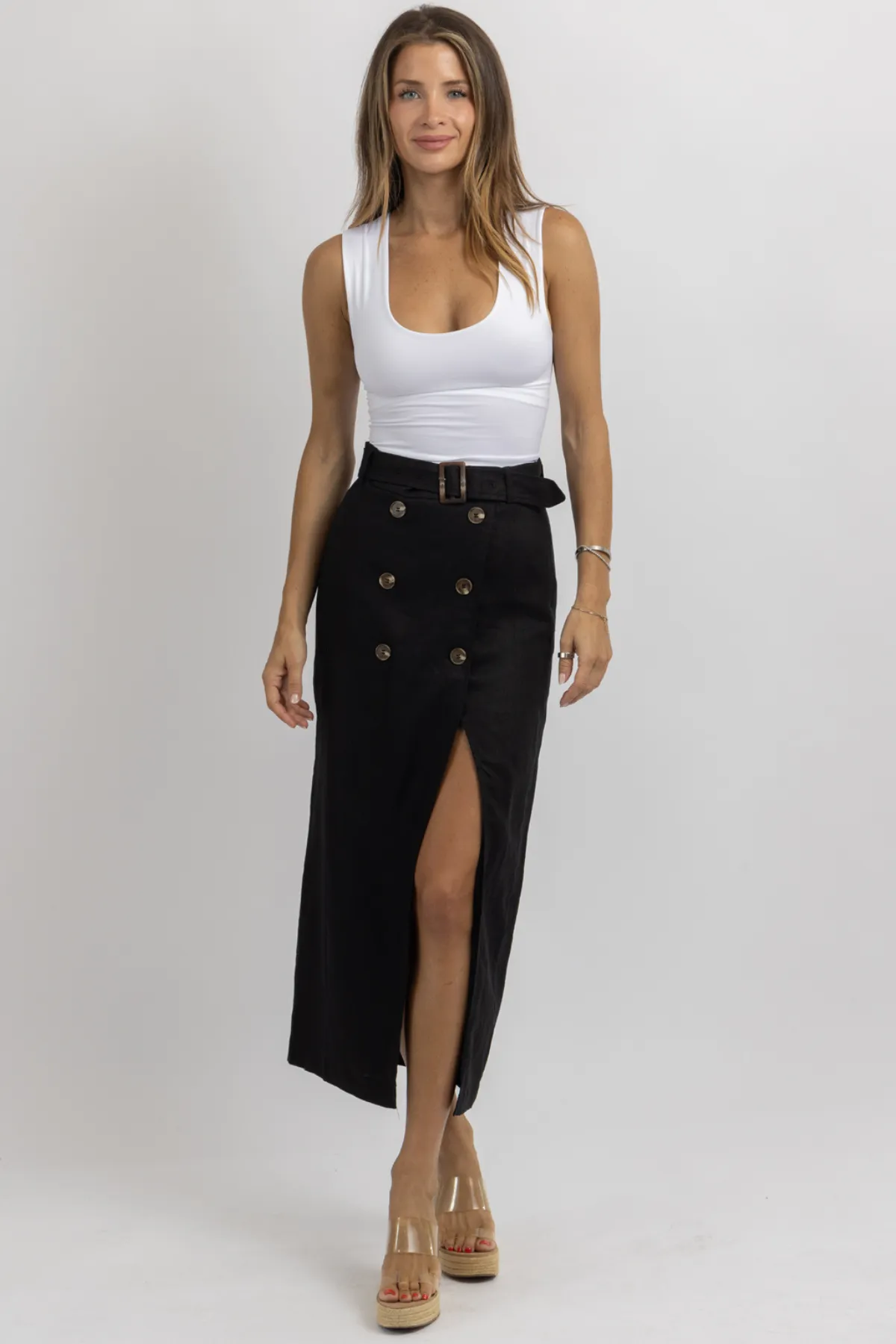 KINSLEY BLACK LINEN SKIRT