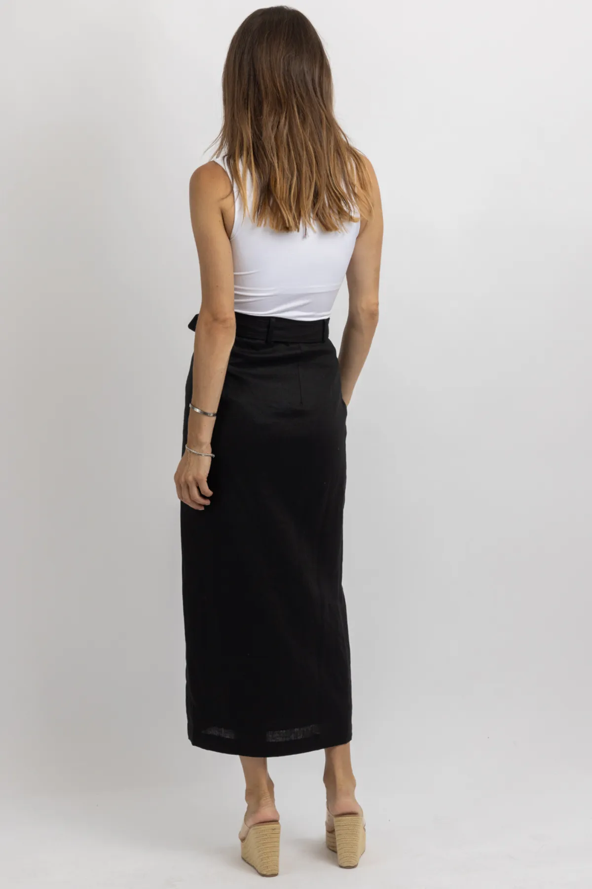 KINSLEY BLACK LINEN SKIRT