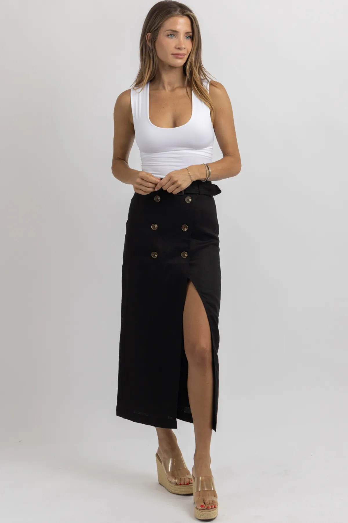 KINSLEY BLACK LINEN SKIRT