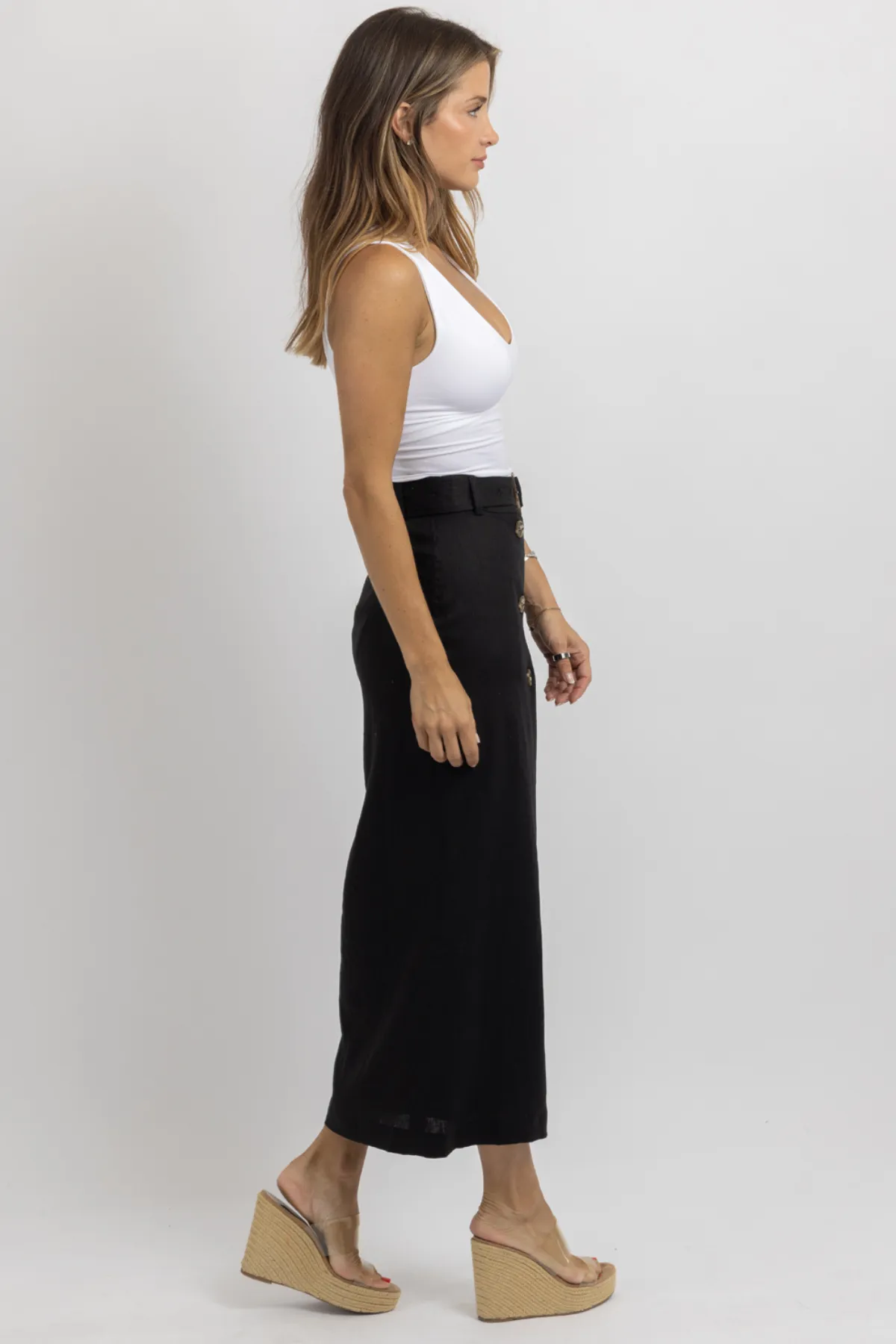 KINSLEY BLACK LINEN SKIRT