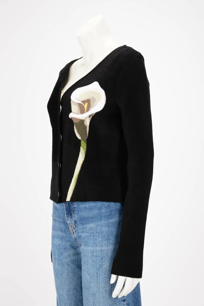 Lanvin Black Jacquard Calla Lily V-Neck Cardigan L