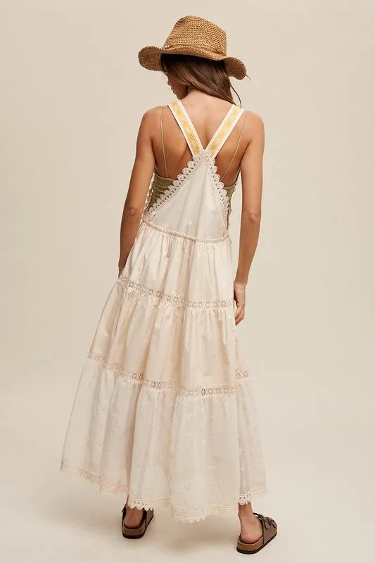 Leta Laced and Tiered Romantic Overall Maxi Dress