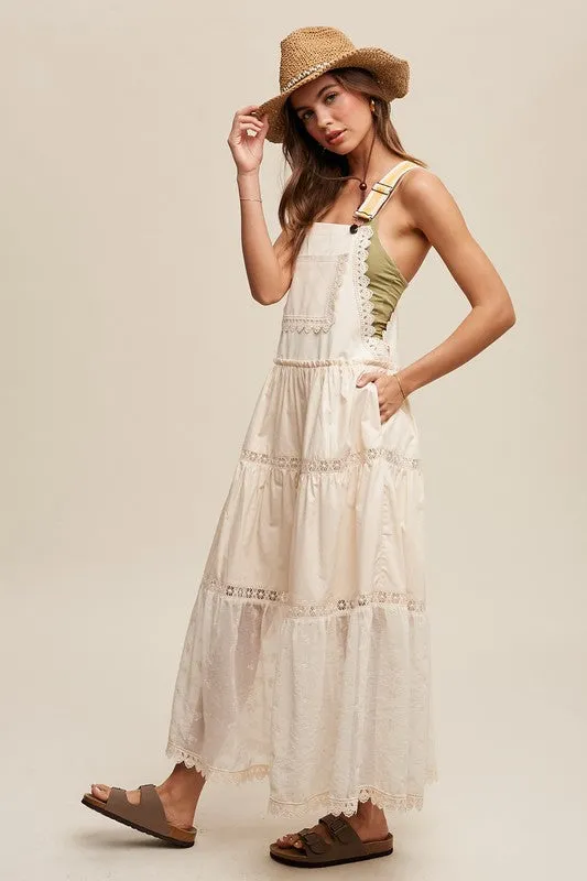 Leta Laced and Tiered Romantic Overall Maxi Dress