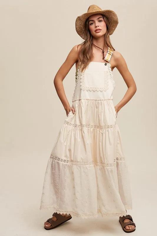 Leta Laced and Tiered Romantic Overall Maxi Dress