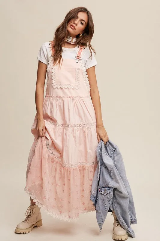 Leta Laced and Tiered Romantic Overall Maxi Dress