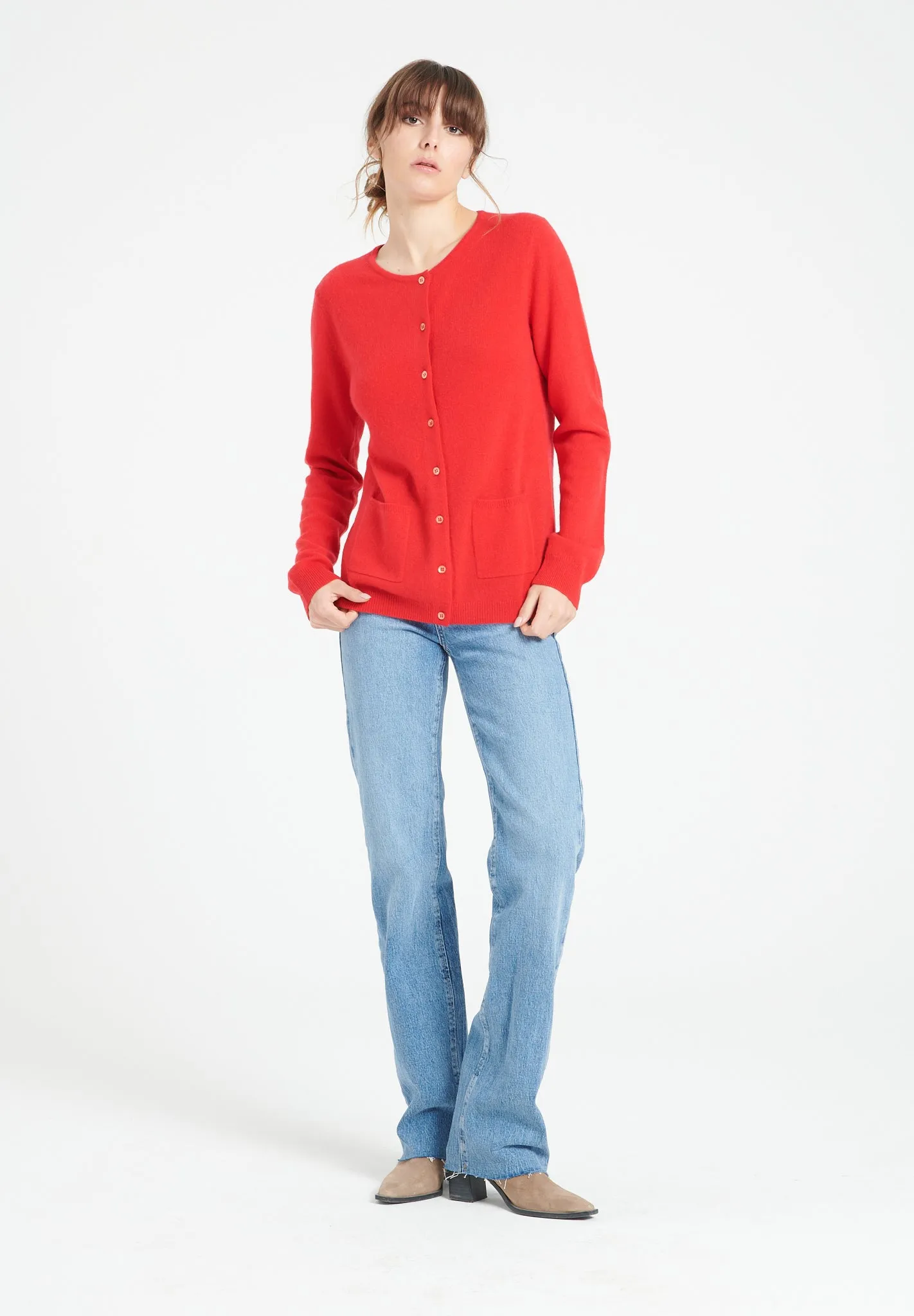 LILLY 4 Cardigan col rond en cachemire cintré rouge