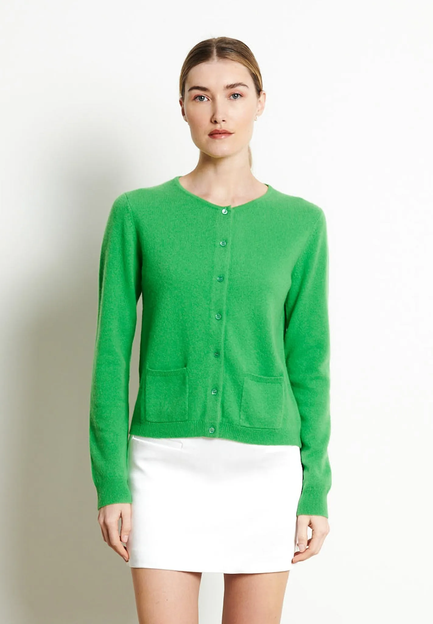 LILLY 4 Cardigan col rond en cachemire cintré vert pomme