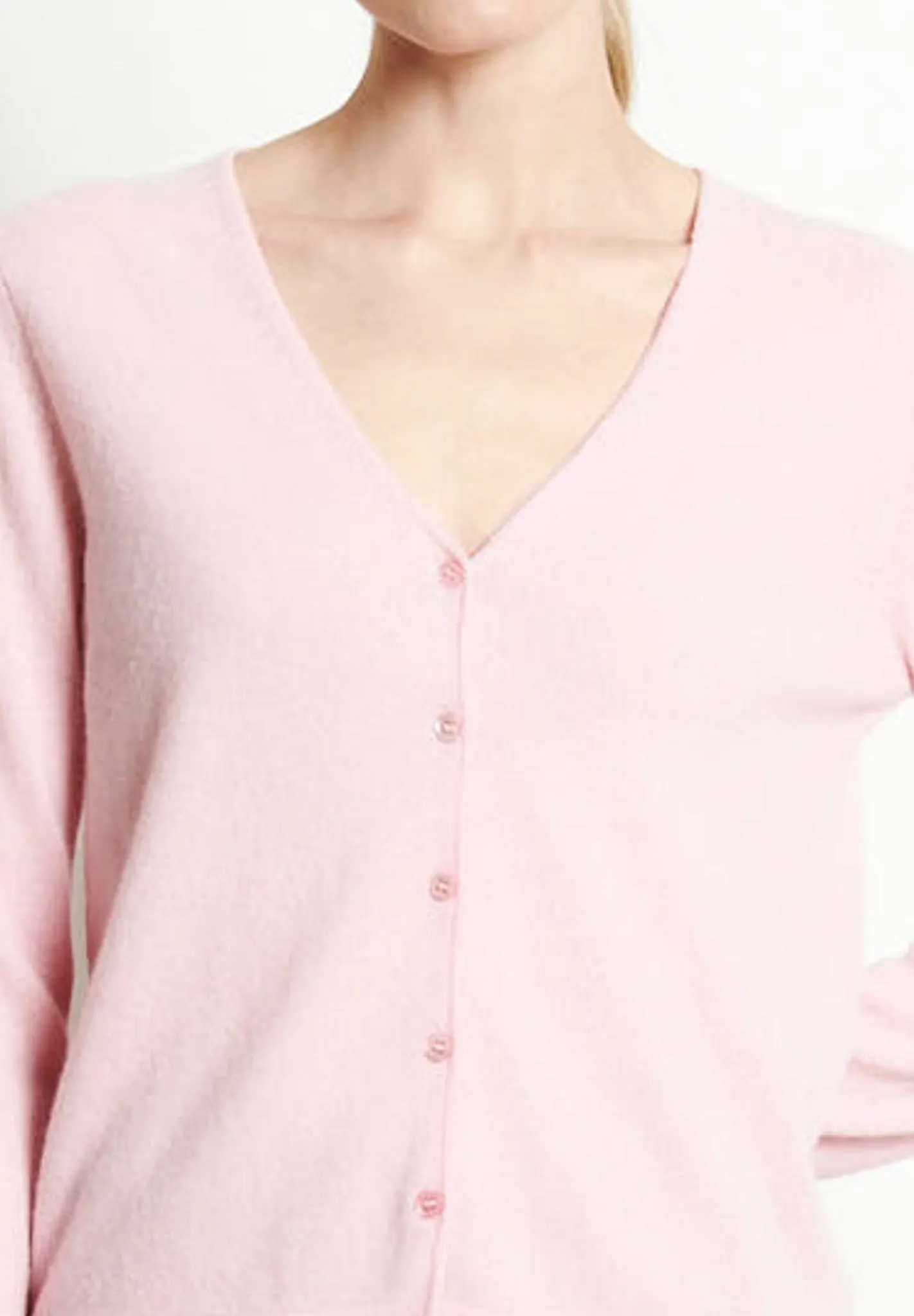 LILLY 7 Cardigan col V en cachemire cintré rose baby