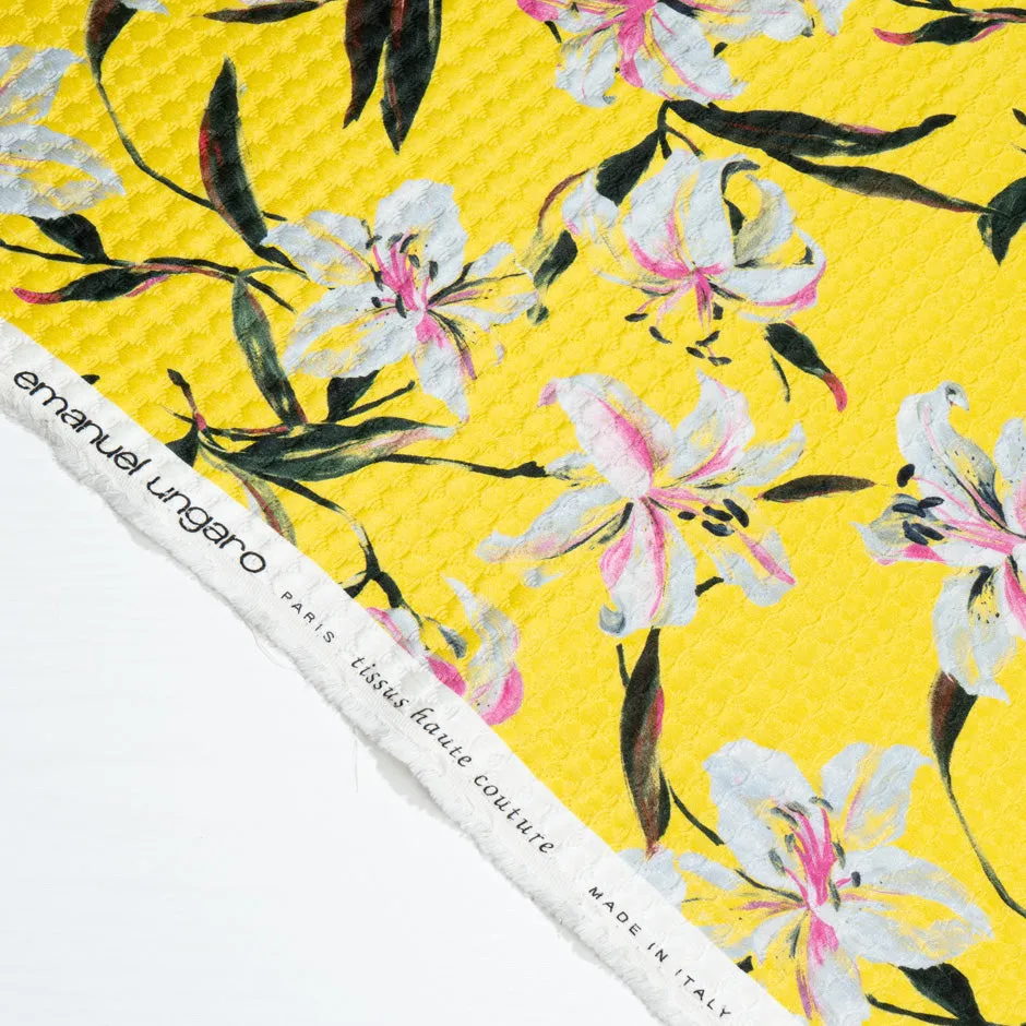 Lily Printed Canary Yellow Silk & Cotton Blend Cloqué