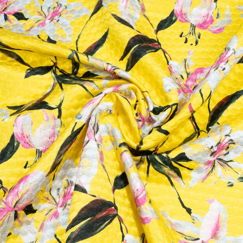 Lily Printed Canary Yellow Silk & Cotton Blend Cloqué