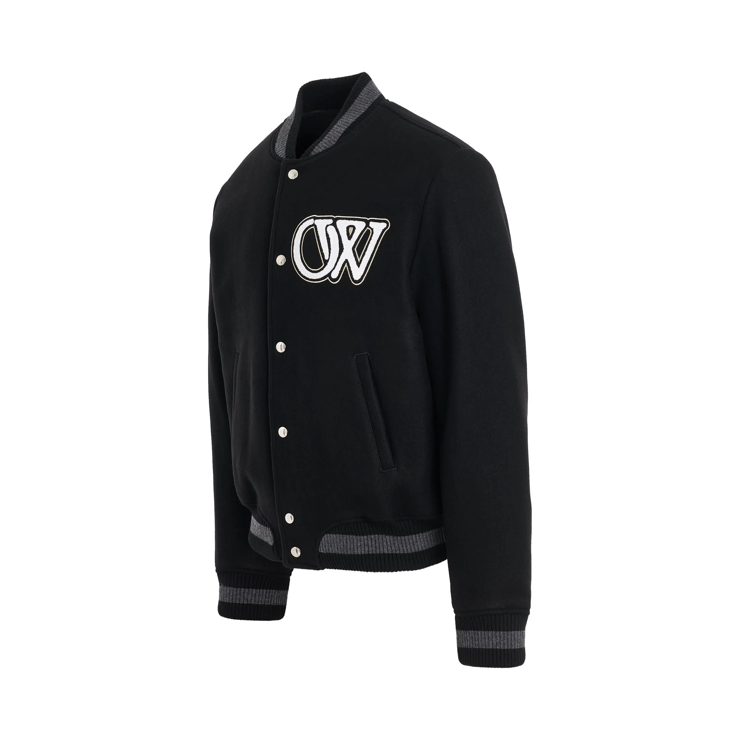 Logo Embroidered Wool Varsity Bomber Jacket in Black/White