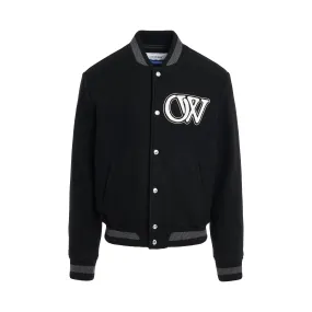 Logo Embroidered Wool Varsity Bomber Jacket in Black/White