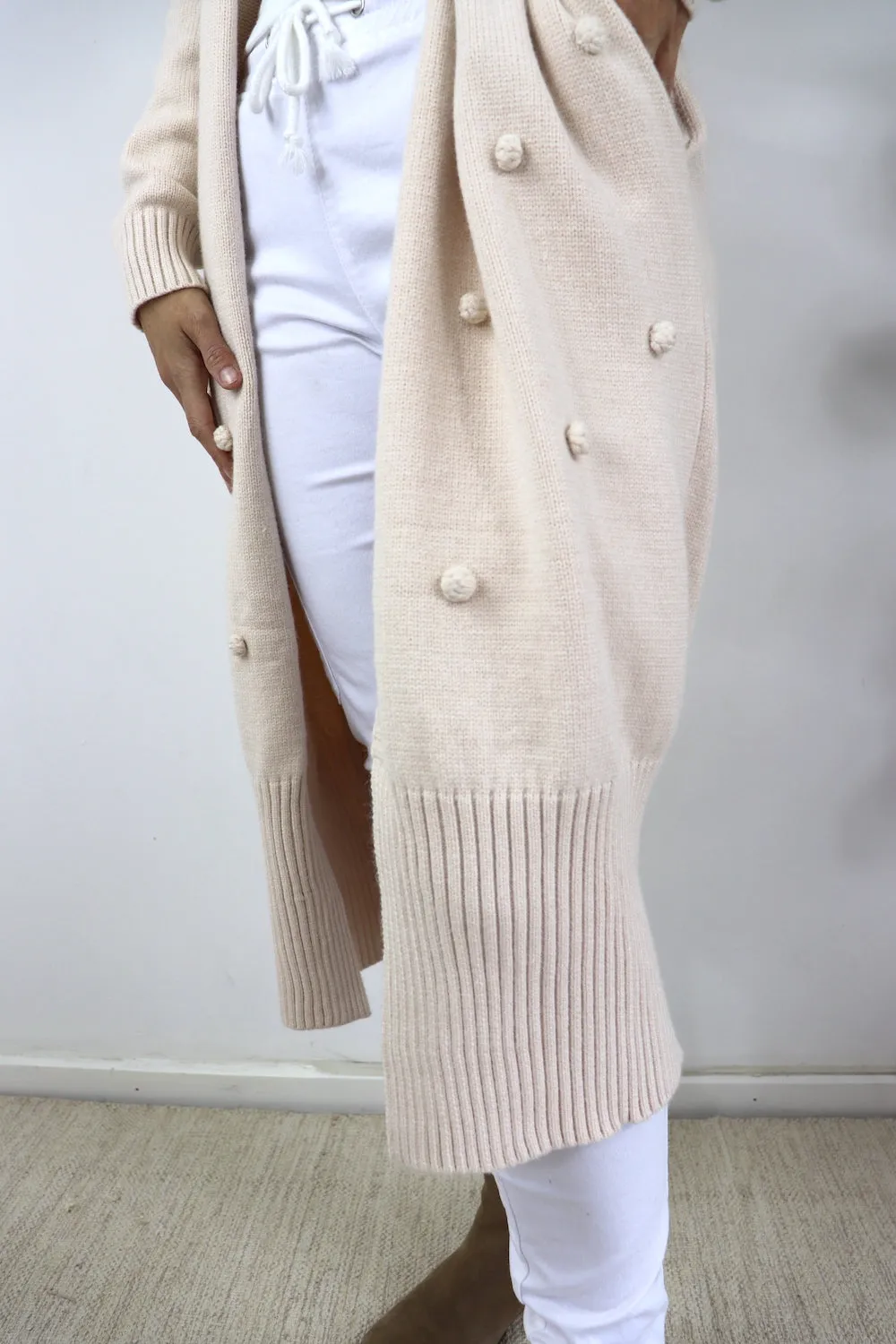 London Long Knit Cardi in Biscuit