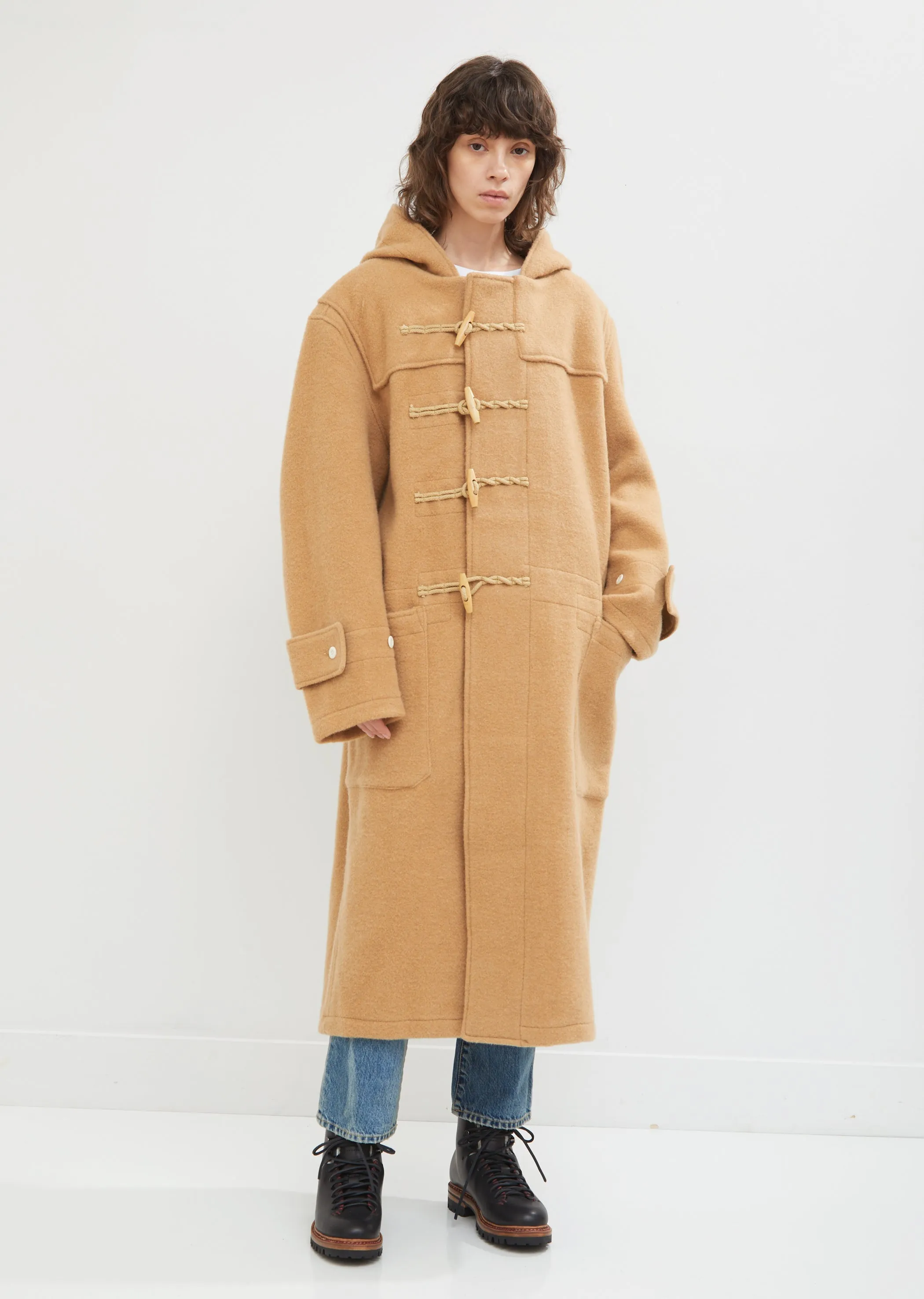 Long Camel Wool Toggle Coat