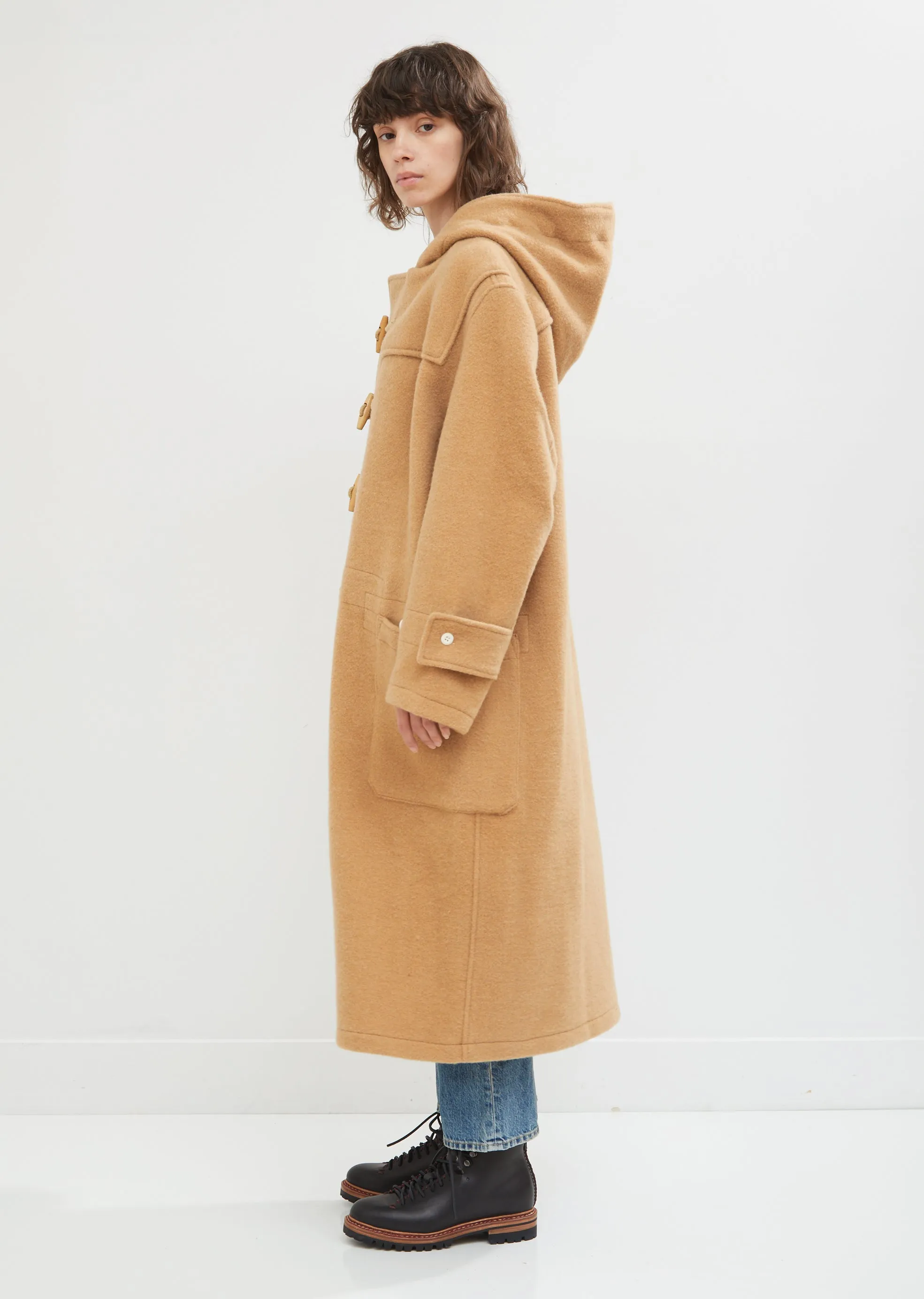 Long Camel Wool Toggle Coat