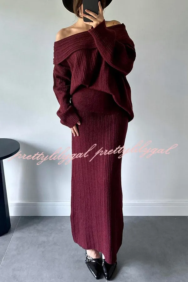 Luka Ribbed Knit Off Shoulder Long Sleeve Sweater and Stretch Maxi Skirt Set