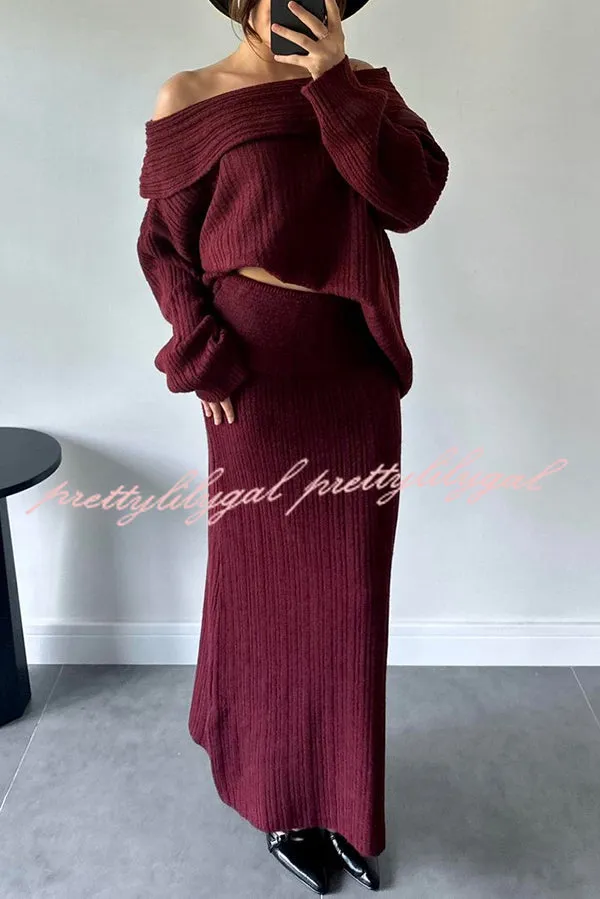 Luka Ribbed Knit Off Shoulder Long Sleeve Sweater and Stretch Maxi Skirt Set