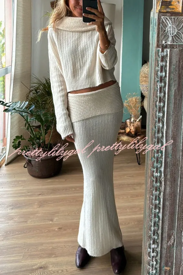 Luka Ribbed Knit Off Shoulder Long Sleeve Sweater and Stretch Maxi Skirt Set