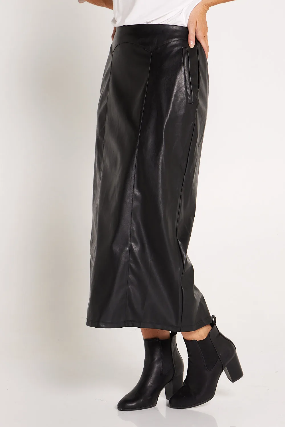 Marlene Vegan Leather Skirt - Black