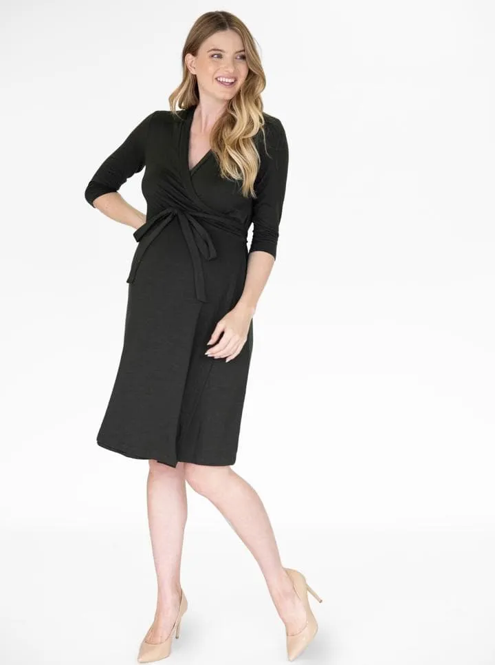 Maternity Classic Wrap Feeding Dress in Black