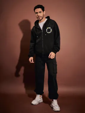 Men Black CENTURY Oversized Zipper Hoodie With Joggers