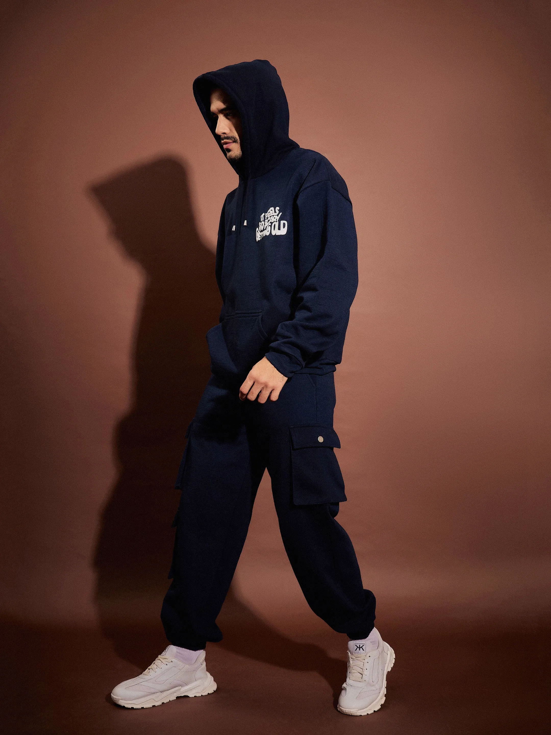 Men Navy GETTING OLD Oversized Hoodie With Joggers