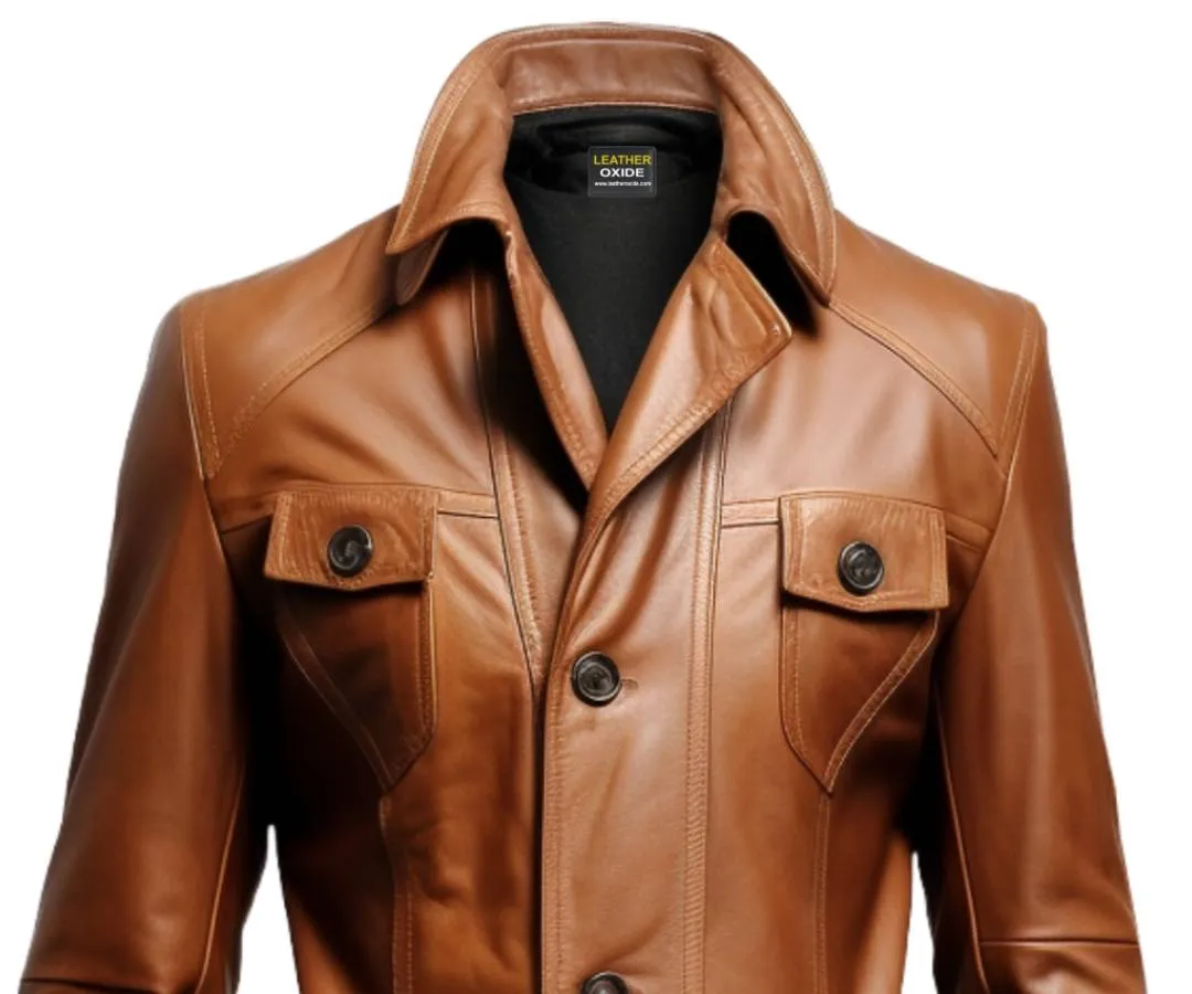 Men Stylish Brown Leather Coat - Men Leather Coat