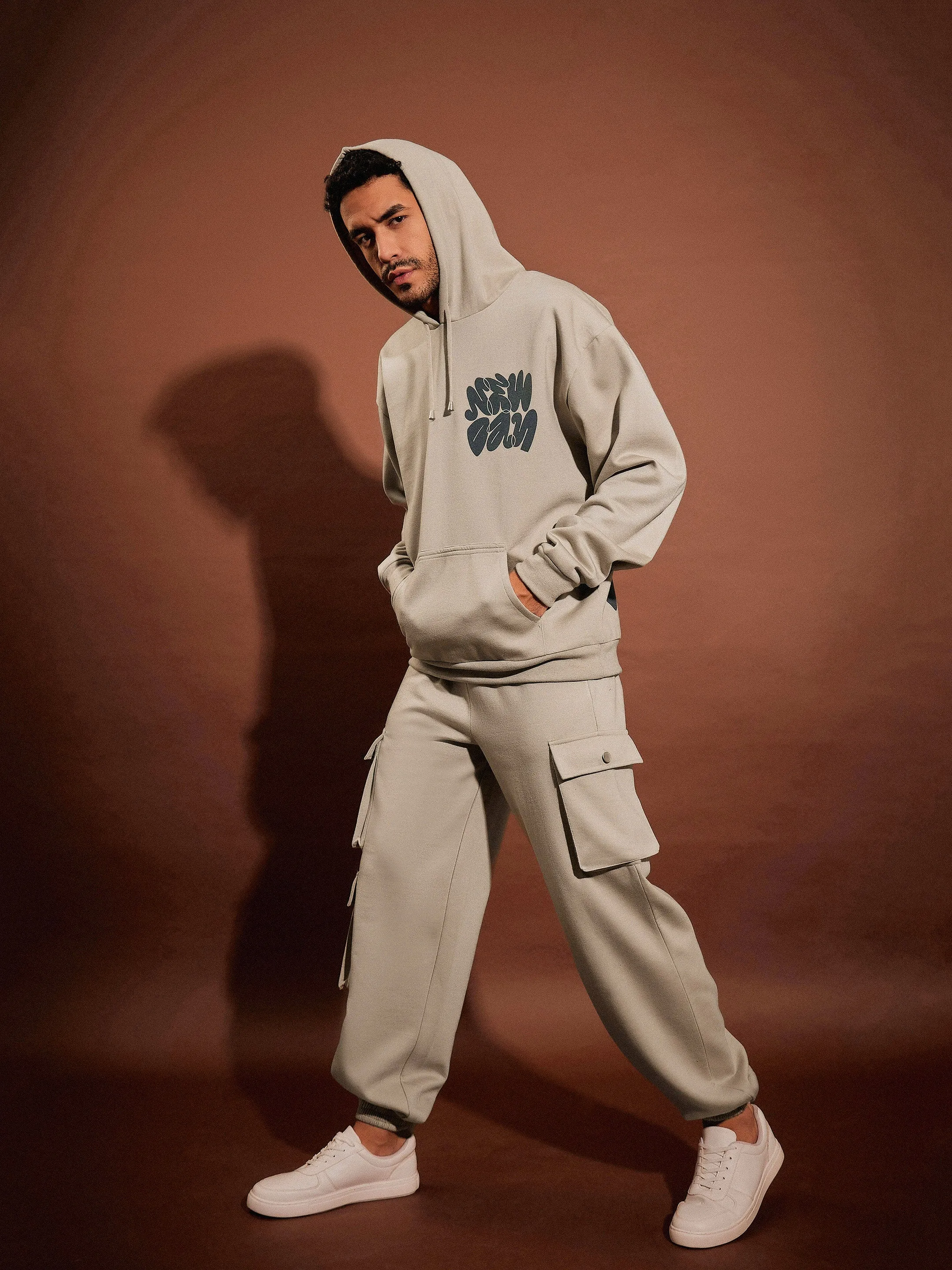 Men Taupe NEW DAY Oversized Hoodie Sweatshirt With Joggers